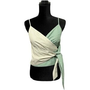 Mare Mare x Anthropologie Wrap Crop Top Size Sm Green Striped Smocked Coastal